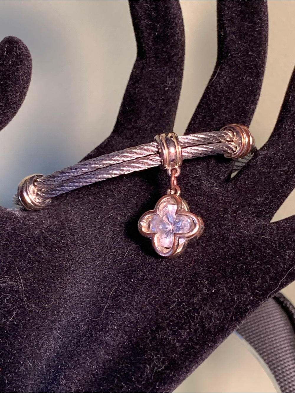 Rose Gold and Silver Clover Charm Cable Bracelet